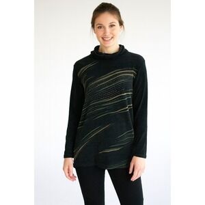 Picadilly Fashions Long Sleeve High Neck Black‎ Pullover Women's Top Size M/M